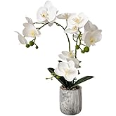 Wenhuidr White Fake Orchids Flowers in Pot Bendable Faux Orchids Artificial Flowers Washable Silk Orchid Phalaenopsis Decor for Home Wedding Table Centerpiece Bathroom Office