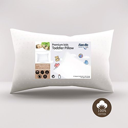 Soft 100% Organic Cotton Toddler Pillow - ALASVILLE Natural Breathable Hypoallergenic Sleeping Pillows for Kids/Baby/Children, Antibacterial & Anti-mite, Come with Ultra Soft Dot Cover Pillowcase