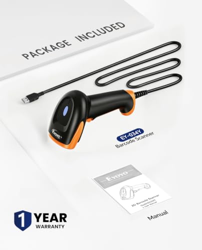 Eyoyo Lecteur Codes Barres 1D 2D, Handheld Wired USB Douchette Code Barre QR PDF417 Data Matrix, Lecteurs de Code Barre with USB Cable for PC Mac pour Mobile Payment Convenience Store...Orange
