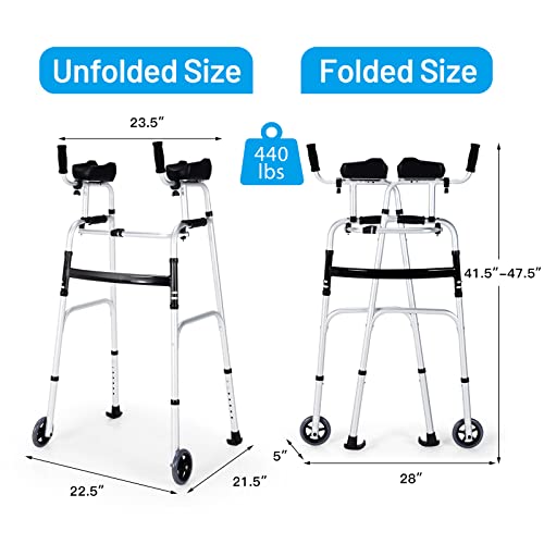 Goplus Walkers for Seniors, Foldable Standard Walker with 5’’ Wheels