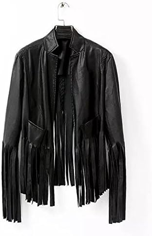 GIGU Women's Punk Tassels Back Biker Motorcycle Soft Leather