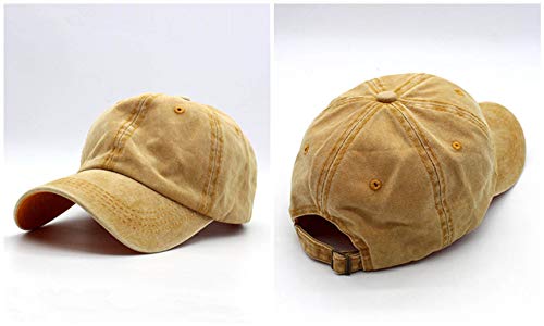Eohak Kids Distresed-Washed Baseball Hat, Infant Toddler Baby Boy Cotton Hats Distresed for 4-12 Years (Yellow, 4-12yr/19 7"-21.2")