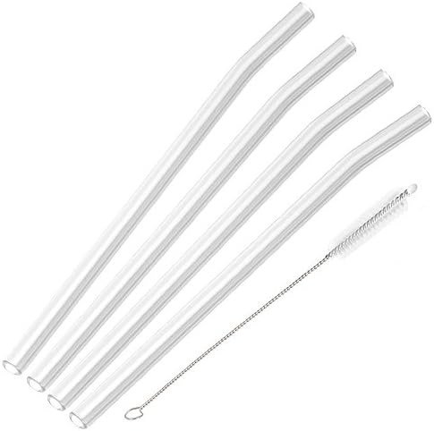 Hummingbird Glass Straws with Cleaning Brush (4 Pack), 9" x 9.5mm, Clear