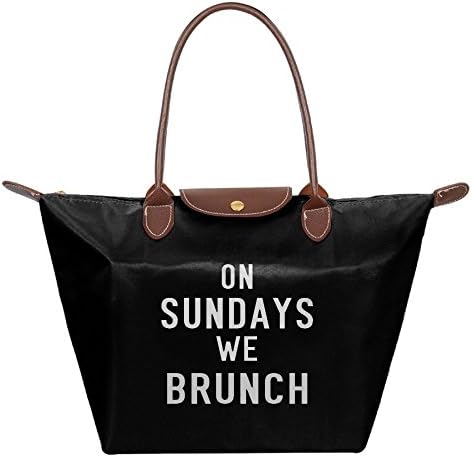 Jian BOJI New Fashion Ladies Large Tote Bags ON SUNDAYS WE BRUNCH,Multifunction Waterproof Shoulder Handbags With ZippeBlack