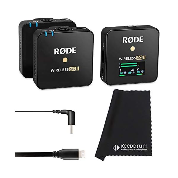 Rode Wireless GO II 2-Kanal Mikrofon-Funksystem + SC15 Anschlusskabel USB-C auf Light-ning + keepdrum Mikrofasertuch