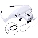 Headband Magnifier With LED Light, Handsfree Reading Head Mount Magnifier Magnifying Glasses Light Bracket 5 Replaceable Lenses for Close Work, Jewelry Loupe, Watch Repair 1.0X, 1.5X, 2.0X, 2.5X, 3.5X