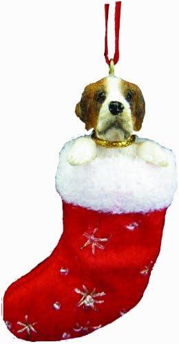 Saint Bernard Christmas Stocking Ornament with "Santa's Little Pals" Hand Painted and Stitched Detail