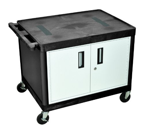 DMD AV Cart 2 Shelf Presentation Station with Storage Cabinet and 3-Outlet Electric Assembly, Black
