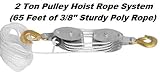 Katzco Poly Rope Pulley Block and Tackle Hoist with Safety Snap Hook - Heavy Duty 65 Foot Long Wheel and Axle Lift for Easy Lifting - up to 4000 LB Capacity Great for Construction Work, and Moving