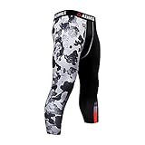Athmile Mens Compression Leggings Pants,Baselayer Running Tights, 3/4 Cool Dry Sports Capri Pants,Camouflage, Black