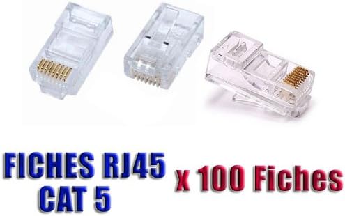 KALEA-INFORMATIQUE Box of 100 transparent RJ45 type plugs, 8P 8C sockets, to be crimped for cat 5, Clear,Transparent