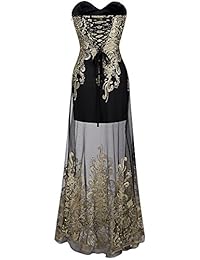 Angel-fashions Vestido largo de cóctel con bordado floral para mujer