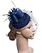 Cizoe Fascinator Hair Clip Pillbox Hat Bowler Feather Flower Veil Wedding Party Hat Tea Hat(1-Navy)