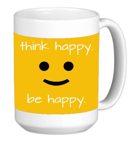 Be Happy Think Happy Smiles 15 ounce Ceramic Coffee Mug Tea Cup by Debbie's Designs
