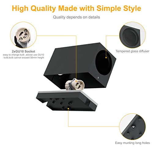 Klighten 2 Pieces Square Wall Lamp Outdoor/Indoor, IP65 Waterproof Anthracite Outdoor Wall Sconce, GU10 Modern Aluminium Wall Light for Gardens, Hallway Terrace, Bulb Not Included