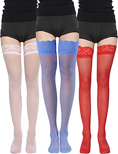 Adove 3 Pairs Women Lace Top Thigh High Stockings Sexy Thigh Highs Pack for Girls