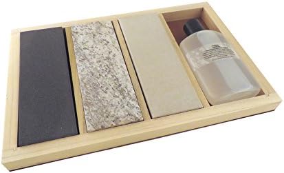 3 Piece Set of Natural Arkansas Sharpening Stones Whetstones 6" x 2" x 3/4"- Soft (Medium), Hard (Fine) and Black (Ultra Fine) w/ 4 oz honing Oil 3 pc 6x2x3/4