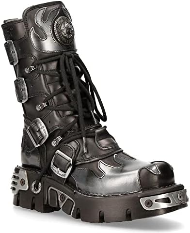 Amazon.com | New Rock Men's 272-S1 Metallic Black Leather Gothic