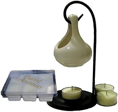 Aromatherapy Candle Warmer Gift Set, 100% Pureand Certified Organic Essential Oils. All Natural Ingredients, Includes White Light Tear Drop Wax Warmer, 3 Tealights, and 6 Wax Melt Cubes. Lavender