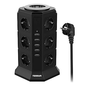 TESSAN 12 Voudige Stekkerdoos met 5 USB Stekker, Stekkeradapter met Schakelaar, Meervoudige Stopcontacten met…