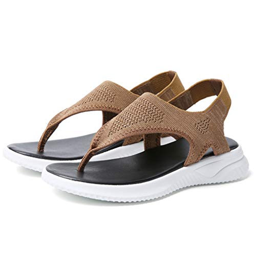 Kauneus Summer Sandals for Women Thong Design Gladiator Comfy Flat Sole Memory Foam Insole Mesh Sandals Khaki - Thumbnail 5