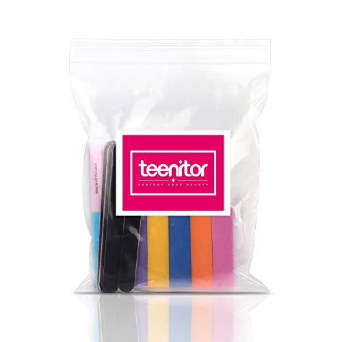 Teenitor 17pcs Nail Files and Buffer, 5pcs Colorful Files Blocks, 5pcs Black Sand Files, Professional Gel nail file Set and 7-sides Sky Dipping Powder Buffer 2pcs