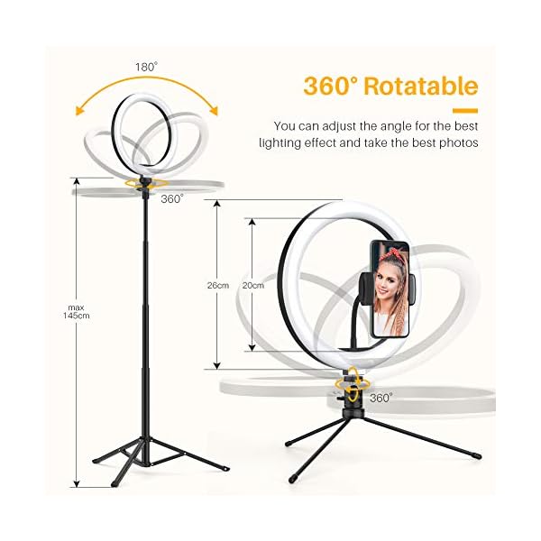 Anozer Ringlicht mit 2 Stativ, 10,2 '' LED ringleuchte mit 57,1 '' hohem Stativ und Metall Tischstativ &Stativ für Handy… – Bild 5