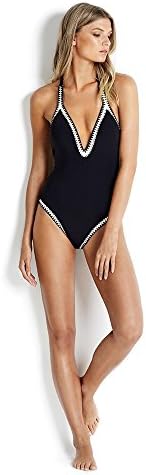 Women's Outdoors Simply Solid Sexy Halter Slimming One Piece Swimsuit Bikini For Summer Carnival (Medium, Black)