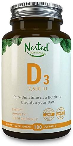 VITAMIN D3 2500 IU | 180 Premium Quality Vegetarian Softgels | Pure Daily D Vitamins Supplement for Men & Women | Made With Ethically Sourced Lanolin | 100% Non GMO, Gluten, Soy Free Supplement