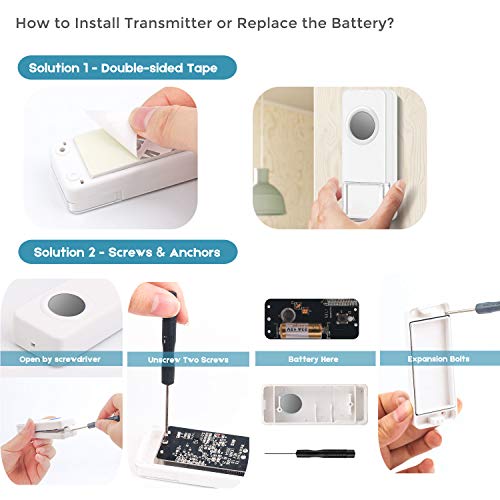 Coolqiya Wireless Doorbells Chimes Kit for Home with 2 Remote Door Bell Buttons Waterproof and 2 Plug in Receivers, No Battery Required for Receiver 52 Ringtones, White - Thumbnail 5