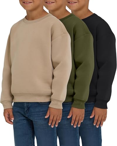 PURE CHAMP 3 Pack Boys Sweatshirts Long Sleeve Boy Crewneck Relaxed Soft Essentials Teen Pullover Sweaters For Youth Kids