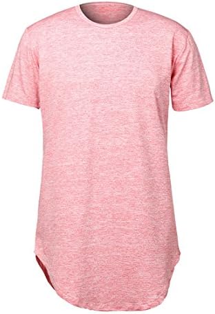 Althlemon Mens Hipster Hip Hop T Shirts Longline Elong Length Curved Bottom Streetwear Shirt Tee Cool Outfits (XXL, Pink)