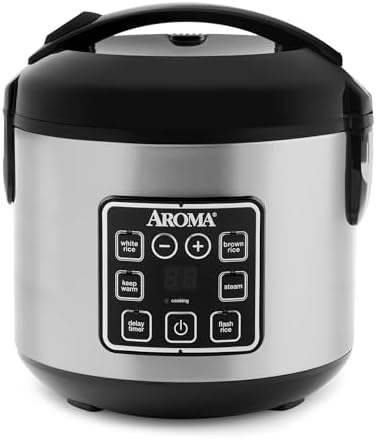 AROMA Digital Rice Cooker, 4-Cup (Uncooked) / 8-Cup (Cooked), Steamer, Grain Cooker, Multicooker, 2 Qt, Stainless Steel Exterior, ARC-914SBD