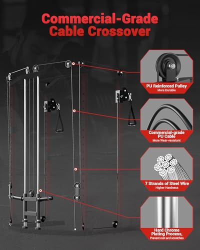 GarveeLife Power Cage, Multi-Functional Power Racks for Home Gym with Cable Crossover System, 1600 LBS Weight Capacity Fitness Squat Rack for Strength Workout with More Training Attachment, Red