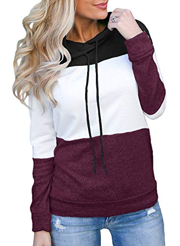 Topstype Women's Pullover Long Sleeve Hoodies Color Block Tunics Loose Casual Sweatshirts