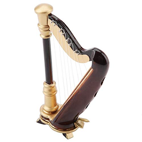 ZAMTAC GLOGLOW 4in Wooden Miniature Harp Replica with Gift Case Instrument Model Musical Gifts Ornaments - (Color: Black)