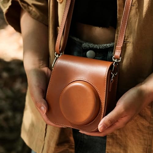 Estojo Protetor Para Câmera Phetium Instant Mini 12 Compatível com Instax Mini 12 11, Bolsa de Couro PU com Bolso e Alça de Ombro Ajustável (Marrom)