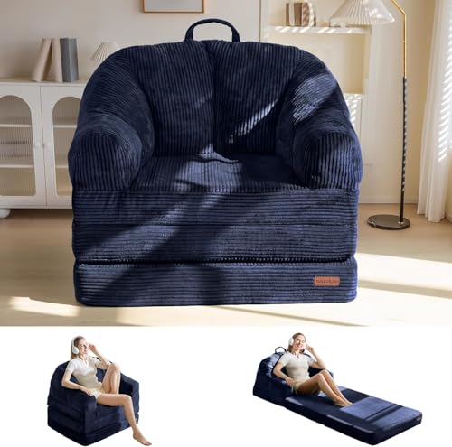 MAXYOYO Folding Sofa Bed with Backrest, Folding Bed without Structure with Handle, 2 in 1 Convertible Pouffe to Floor Sofa, Comfortable Folding Sofa for Bedroom and Living Room