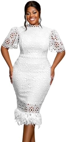 AOMEI Women Mock Neck Satin Loose Casual White Dress Fall Hollow