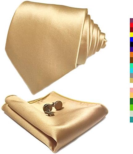 Men Colors Options Solid Tie Set Necktie with Tie Pocket Square Cufflinks Giftbox LSC8ZH