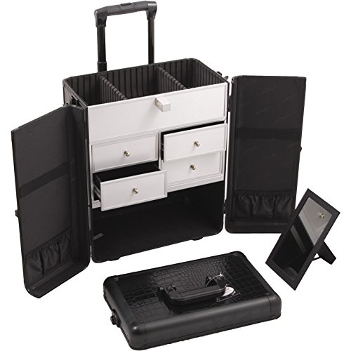 SUNRISE Professional Makeup Case on Wheels Aluminum, French Doors, 4