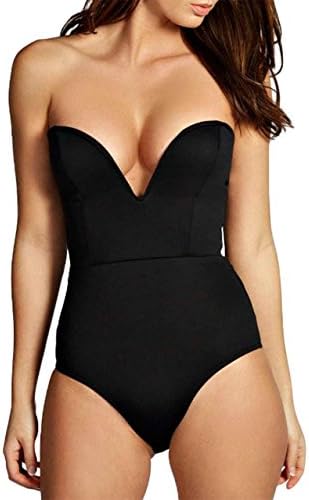 Cecilia Pink Women's Strapless Plunge Bandeau Neck Thong Cut Bodysuit