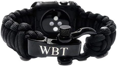 WATER BEAR TACTICAL Combination 550 Paracord Band with Rugged Armor Case for Apple Watch 42mm & 44mm with Stainless Steel Shackle for Series 4, 3, 2, 1 (Black, Medium)