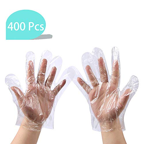 Disposable Clear Plastic Gloves - 400 Pieces Plastic Disposable Gloves,Disposable Polyethylene Work Gloves for Cooking,Cleaning,Washing,Painting,Hair Coloring