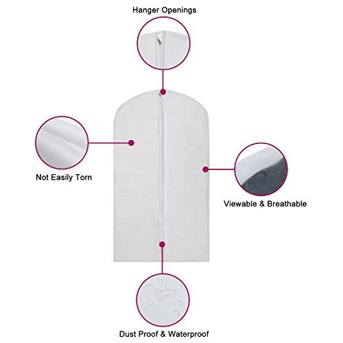 Pack of 10 PEVA Viewable Garment Bags, Full Zipper Breathable White Suit Bags, Light Weight, 8 Medium and 2 Large for Luggage, Dresses, Linens, Gown Storage or Travel - Thumbnail 7