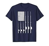 Mens Patriotic Fishing T-Shirt with American USA Flag Great Gift Large Navy