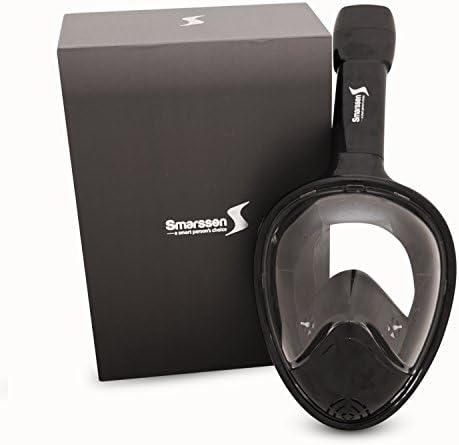 [Upgraded] Snorkel Mask Set, Full Face Easybreath Anti-Leak Diving Gear with 180° Panoramic Sea View with Anti-Fog Ventilation and Action Camera Mount by Smarssen (Black, Large)