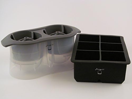 Silicone Ice Cube Tray - 6 King Ice Cube Tray with 2 Whisky Ice Ball Maker. NEW DUAL 2in1 SPHERE DESIGN. Easy To Use Ice Molds for Whiskey, Wide Mouth Water Bottles and Iced Coffee