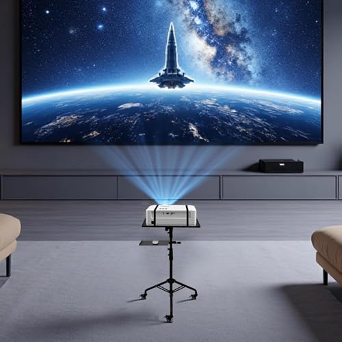 CENXI Laptop Tripod on Wheels with 2 Shelves, Portable Projector Floor Stand Adjustable Height 24 to 59 Inch with Phone Holder