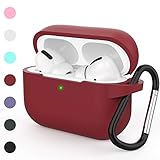 HUMENN Protective Cover Compatible with AirPods Pro Case, Shock-Absorbing Soft Slim Silicone Case Cover for Airpods Pro Charging Case 2019 [Front LED Visible] with Keychain (D,Burgundy)